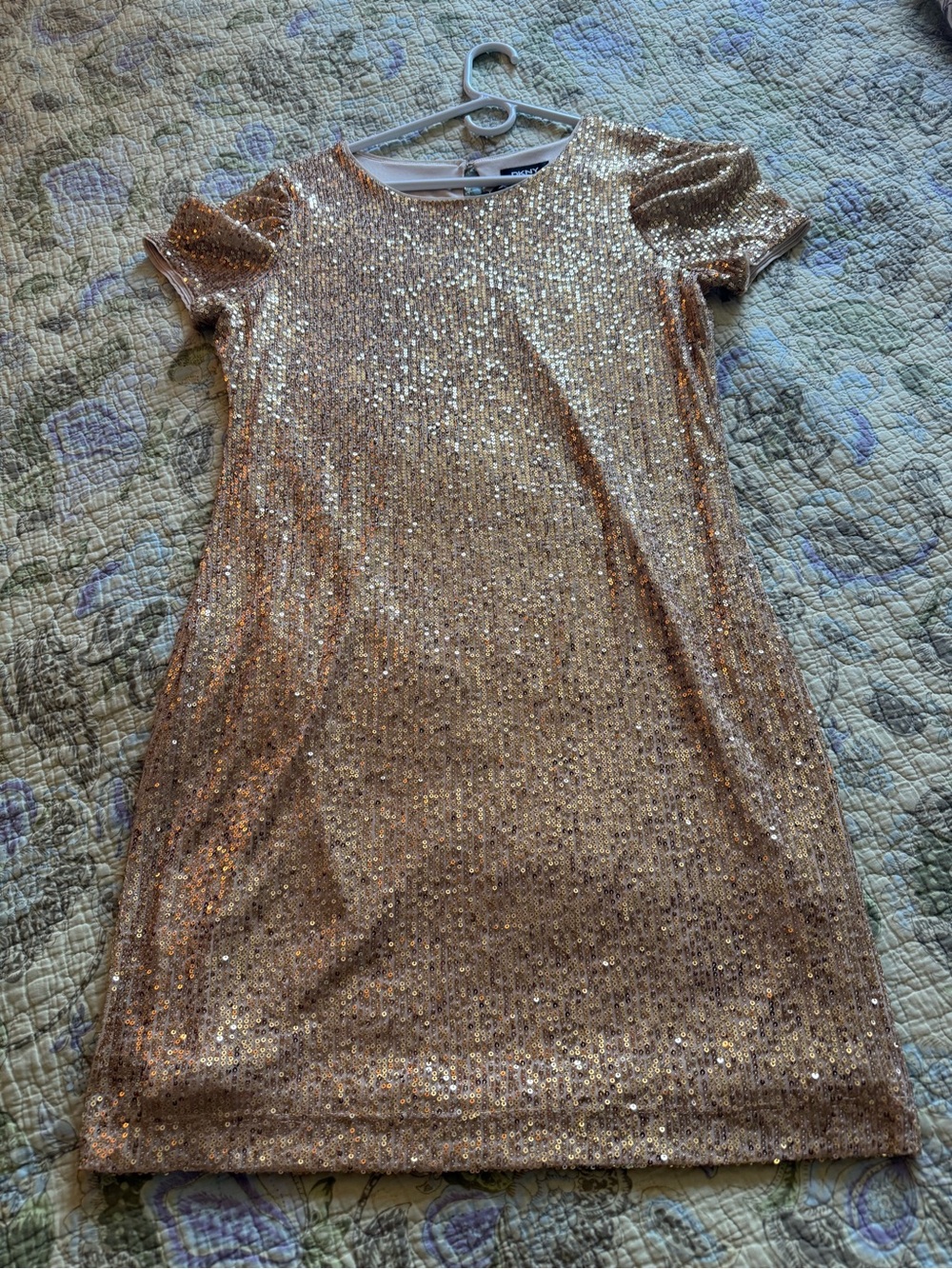 DKNY gold sequin shift dress NWT